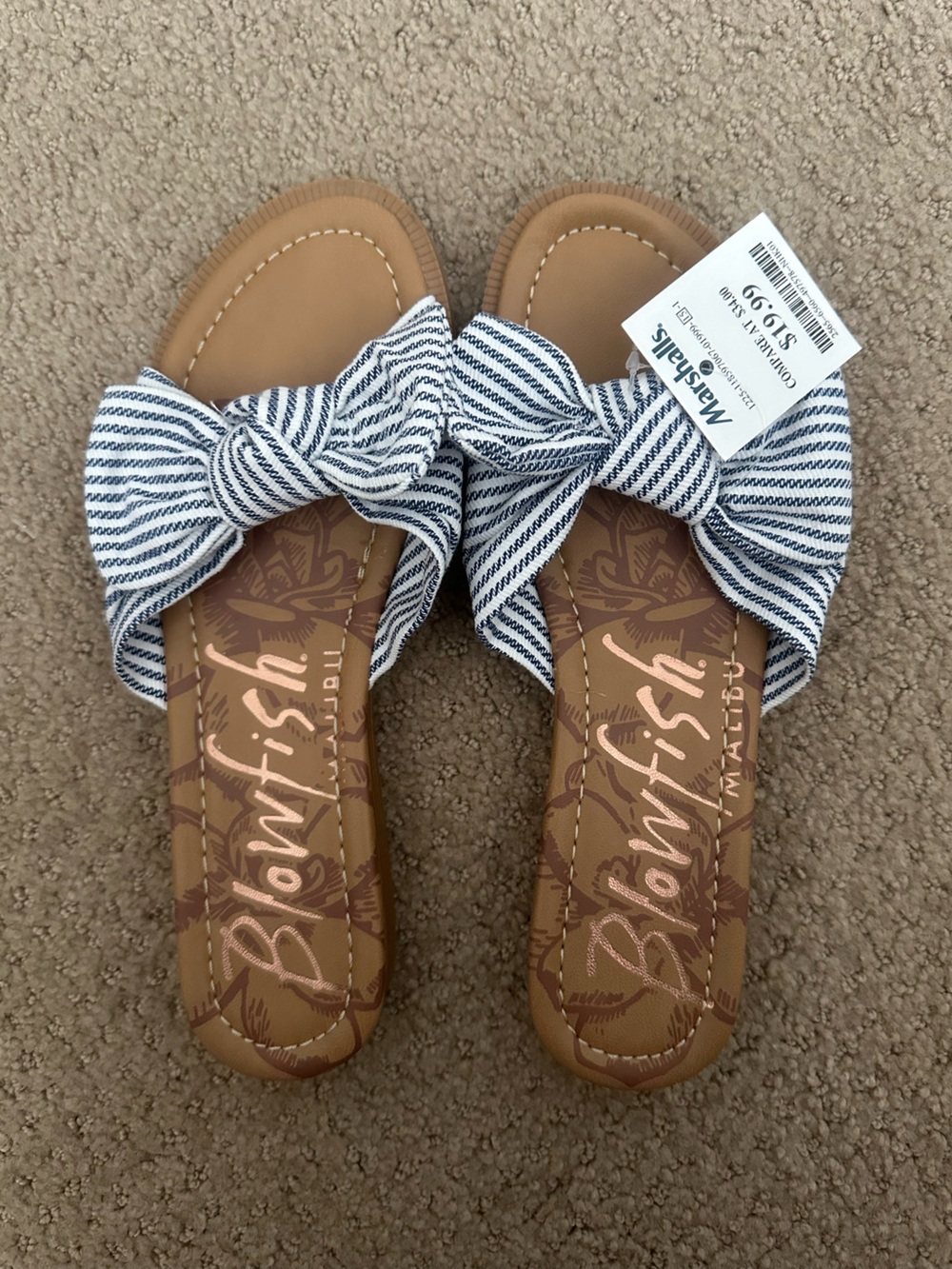 Blowfish Striped Knotted Bow Slide Sandals - Navy & White